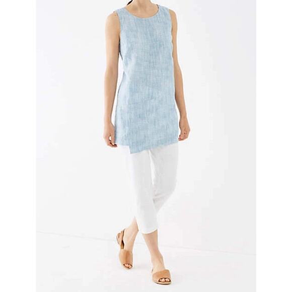 J.Jill ~Pure Jill Linen Wrap Tunic Blue ~Agate/White ~ size LARGE - Picture 3 of 13